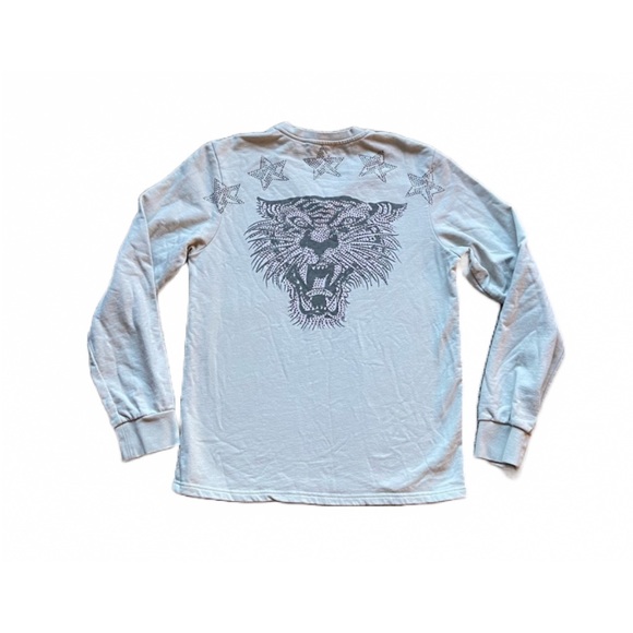 ED HARDY TATTOO INK TAN TIGER BEDAZZLED V-NECK LONG SLEEVE SHIRT SIZE LARGE - Picture 1 of 11
